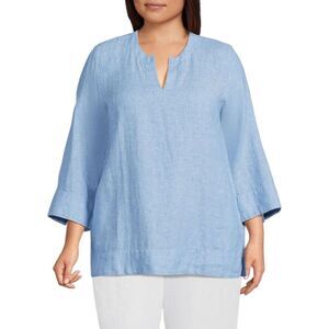 Lands' End Linen blend Tunic Light Blue Breathable Travel Vacation Size L Large